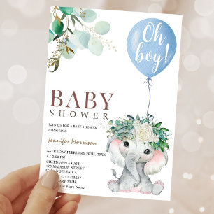 Convites Chuva de Bebê Elefante Azul Oh Menino