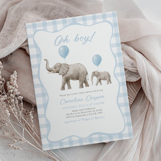 Convites Chuva de Bebê Elefante Balão Azul, Amendoim Pequen