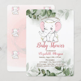 Convites Chuva de Bebê Elefante Bebê, Verde de Eucalipto