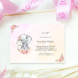 Convites Chuva de Bebê Elefante Boho Chic Coral Aquarela
