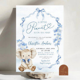 Convites Chuva de Bebê Elefante Coquete Azul Amendoim
