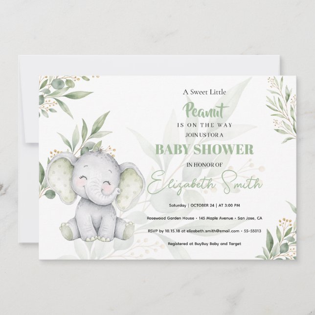 Convites Chuva de Bebê Elefante Eucalipto Neutro em Gênero (Frente)