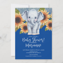 Convites Chuva de Bebê Elefante Girassóis Brilho Azul