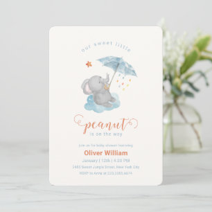 Convites Chuva de Bebê Elefante Guarda-Chuva Azul Amendoim 
