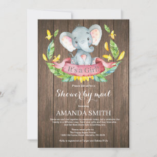 Convites Chuva de Bebê Elefante Menina Rústica por Correio