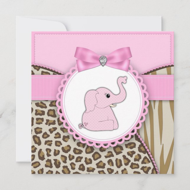 Convites Chuva de Bebê Elefante Rosa Elegante (Frente)