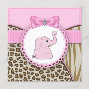 Convites Chuva de Bebê Elefante Rosa Elegante