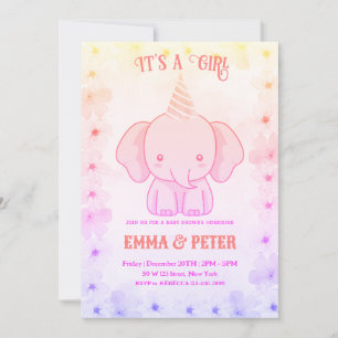 Convites Chuva de Bebê Elefante Rosa Personalizada Fofa