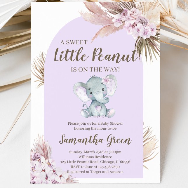 Convites Chuva de Bebê Elefante Roxo Menina (Criador carregado)