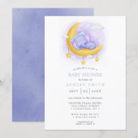 Chuva de Bebê Elefante Sonolento Lua Aquarela