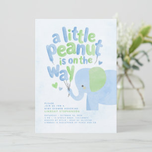 Convites Chuva de Bebê Elefante Verde e Azul Amendoim Peque