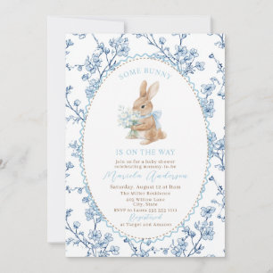 Convites Chuva de Bebê elegante aquarela coelhinho laço azu