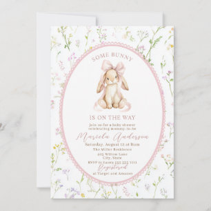Convites Chuva de Bebê elegante aquarela coelhinho laço ros