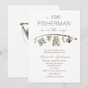 Convites Chuva de Bebê Elegante Aquarela um pequeno pescado