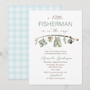 Convites Chuva de Bebê Elegante Aquarela um pequeno pescado