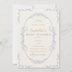 Convites Chuva de bebê elegante azul bege e dourado