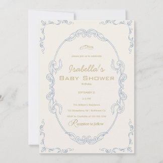 Convites Chuva de bebê elegante azul bege e dourado