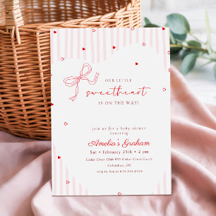 Convites Chuva de Bebê Elegante com Laço Rosa em Script