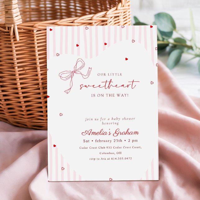 Convites Chuva de Bebê Elegante com Laço Rosa em Script (Criador carregado)