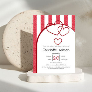 Convites Chuva de Bebê Elegante com Listra de Giz Vermelho 