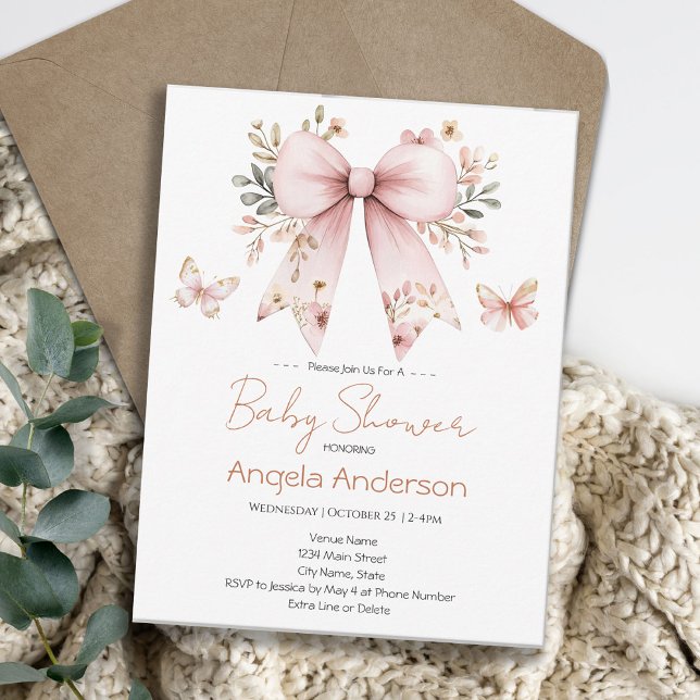 Convites Chuva de Bebê Elegante Floral Arco Rosa Menina (Criador carregado)