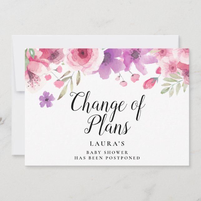 Convites Chuva de Bebê Elegante Floral Mudança de planos (Frente)
