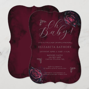 Convites Chuva de Bebê Elegante Mariposa Rosa Gótica Escura