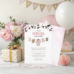 Convites Chuva de Bebê Elegante Menina Cowgirl Rosa Aquarel