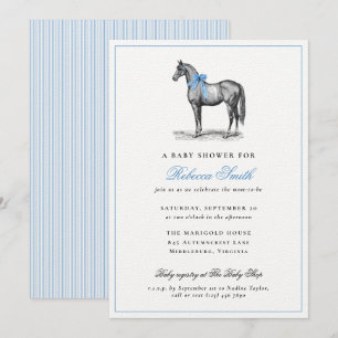 Convites Chuva de Bebê Elegante Menino Azul Cavalo Equino V