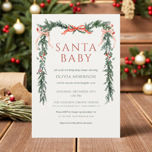Convites Chuva de Bebê Elegante Natal Santa Baby Laço Verme