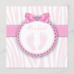 Convites Chuva de Bebê Elegante Pegada Rosa Zebra