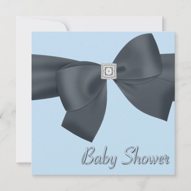 Convites Chuva de Bebê Elegante Preta e Azul (Frente)