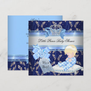 Convites Chuva de Bebê Elegante Príncipe Menino Loiro Azul