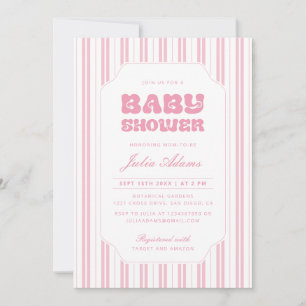 Convites Chuva de Bebê Elegante Rosa Listrada