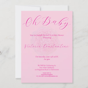 Convites Chuva de Bebê Elegante Rosa Oh Baby Script Peony
