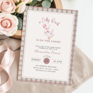 Convites Chuva de Bebê Elegante Rosa Pato Boba Xadrez