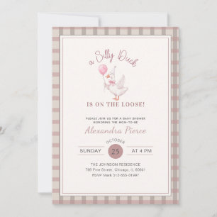 Convites Chuva de Bebê Elegante Rosa Pato Boba Xadrez