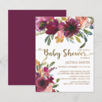 Chuva de Bebê Elegante Roxo Rosa Dourado Floral Sc