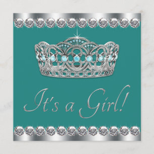 Convites Chuva de Bebê Elegante Tiara Jade Azul Turquesa