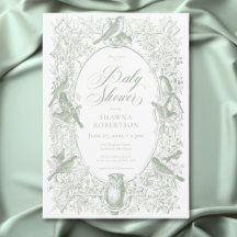 Chuva de Bebê Elegante Verde Chinoiserie Natureza 