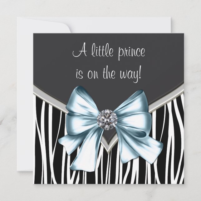 Convites Chuva de Bebê Elegante Zebra Azul e Preto (Frente)