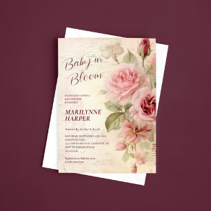 Convites Chuva de Bebê Elegantes Rosas Florais Vintage