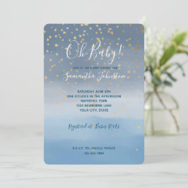 Convites Chuva de Bebê em Aquarela Azul Marinho Estrelas Do