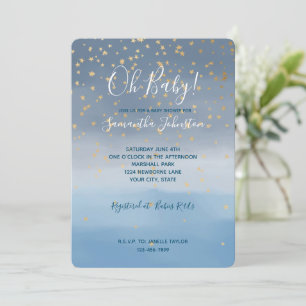 Convites Chuva de Bebê em Aquarela Azul Marinho Estrelas Do