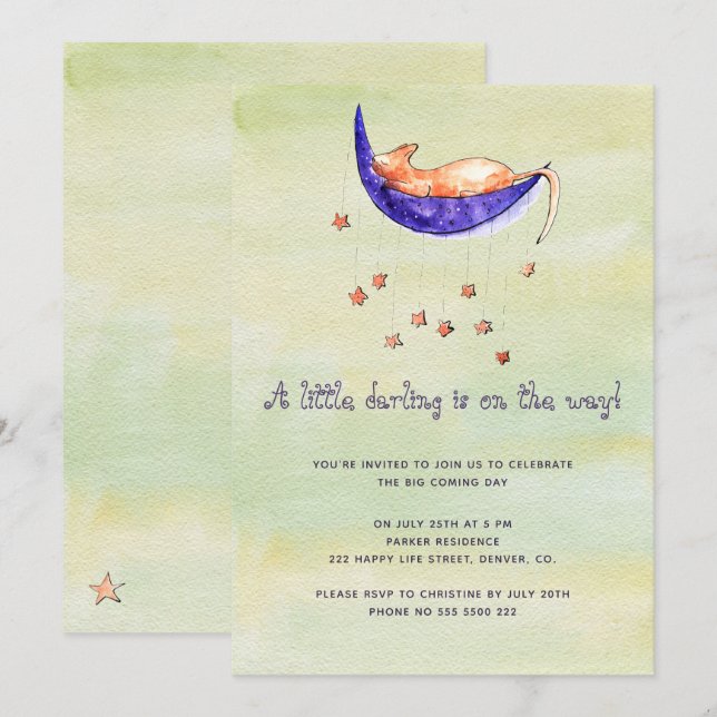 Convites Chuva de bebê em aquarela baby shower (Frente/Verso)