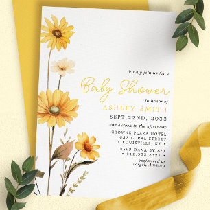 Convites Chuva de Bebê em Aquarela Boho Flor Silvestre Amar