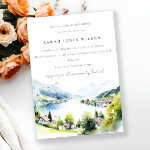 Convites Chuva de Bebê em Aquarela de Lungern Suíça