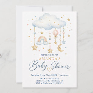 Convites Chuva de Bebê em Aquarela Lua e Nuvem