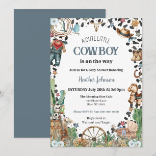 Convites Chuva de Bebê em Aquarela Western do Caubói Pequen