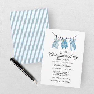 Convites Chuva de Bebê em Azul Jeans Aquarela
